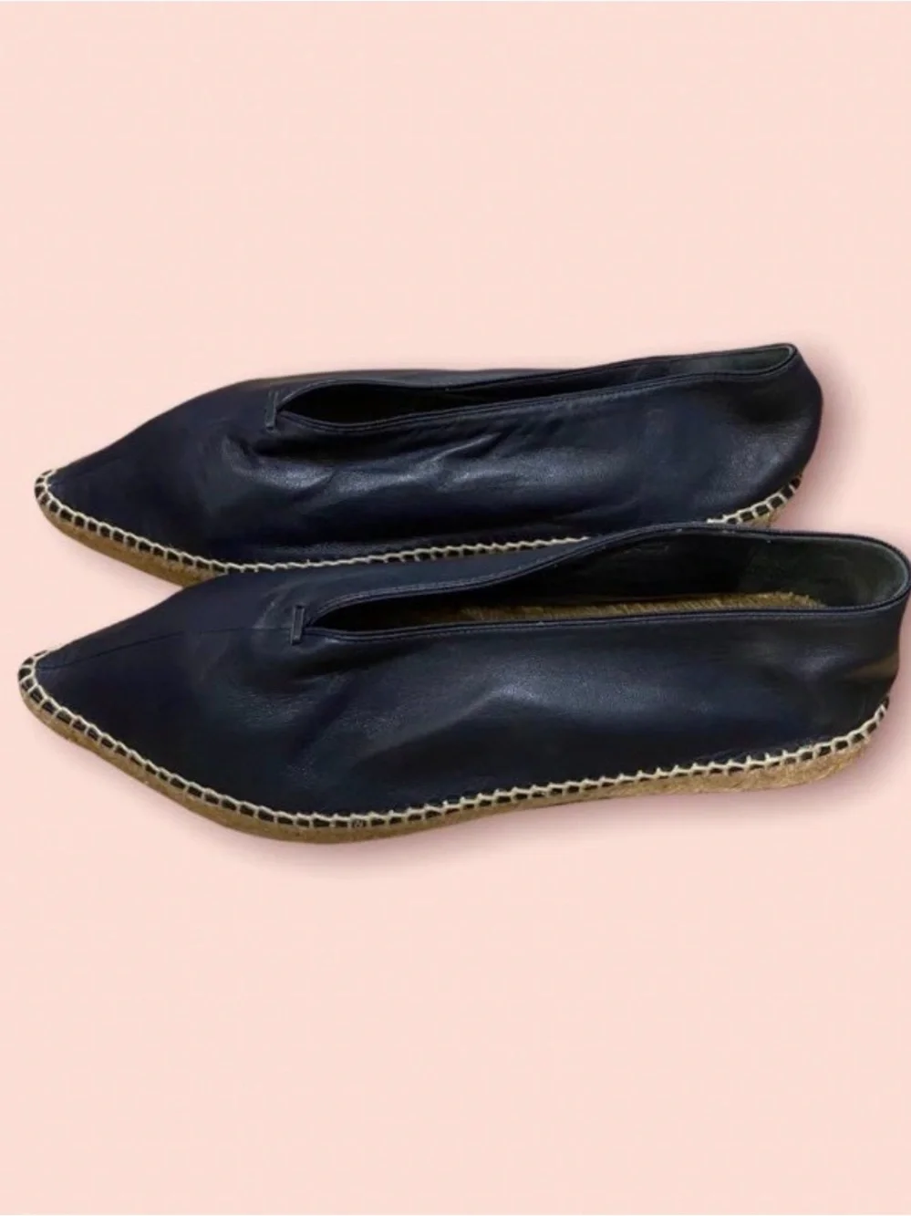 NEW Celine Navy Leather Espadrille Slip-Ons